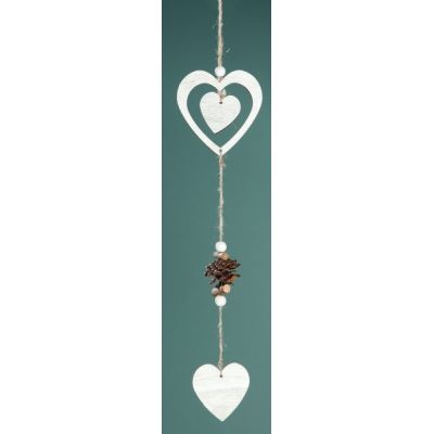 Girlande Herzen mit Zapfen natur braun weiß gewischt, aus Holz, 30 cm | 11583710 / EAN:4260522165182