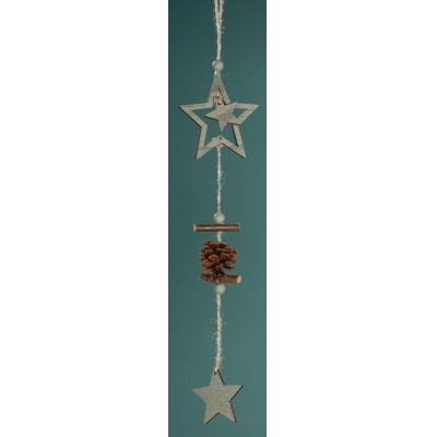 Girlande Sterne mit Zapfen Natur braun weiß gewischt, aus Holz, 30 cm | 11583709 / EAN:4260522165175