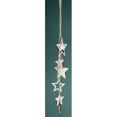 Girlande Sterne Natur in Braun Weiß aus Holz, 30 cm | 11583707 / EAN:4260522165151