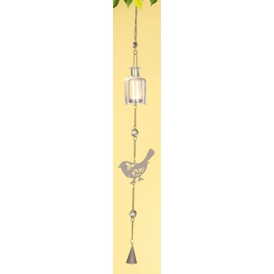 Hängedeko Flaschenwindlicht mit Vogel aus Metall und Glas, 100 cm | 11524317 / EAN:4260452194726