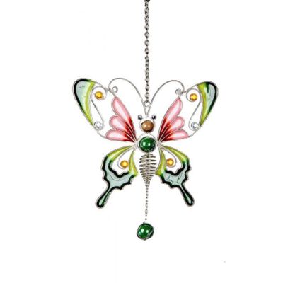 Hängedeko Schmetterling aus Tiffany Glas in Rosa Grün, 37 cm | 11598847 / EAN:4260578013451