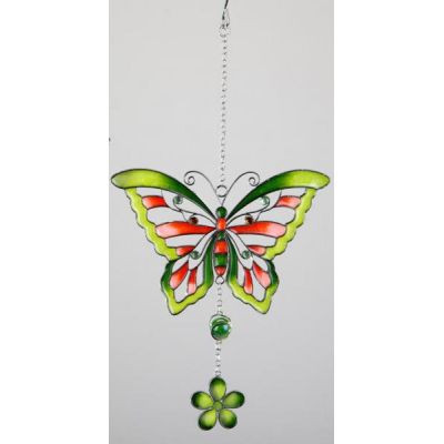 Hängedeko Schmetterling aus Tiffanyglas in Grün, 22 cm | 121390 / EAN:4260578013413