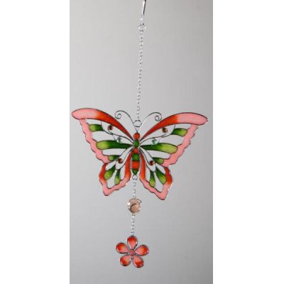 Hängedeko Schmetterling aus Tiffanyglas in Rot, 22 cm | 121391 / EAN:4260578013420