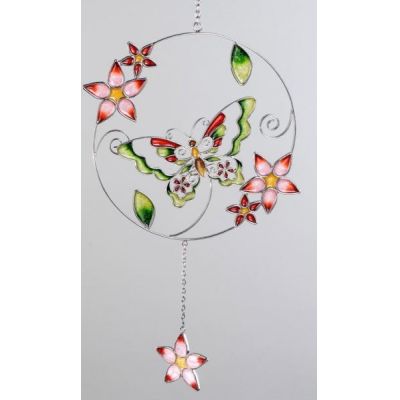 Hängedeko Schmetterling aus Tiffanyglas in Rot Grün, 36 cm | 11555447 / EAN:4260491149428