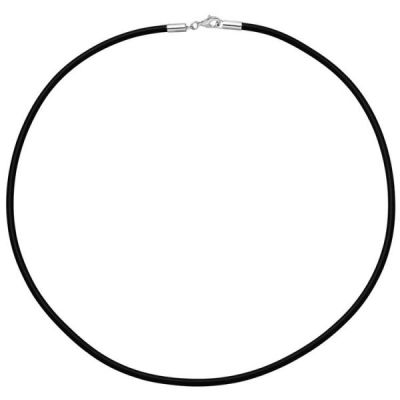 Halskette Kautschuk schwarz mit 925 Silber 2 mm 42 cm Kautschukkette | 33345 / EAN:4053258103555