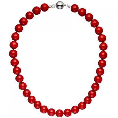 Halskette Kette Muschelkern Perlen in Rot 45 cm Perlenkette | 49531 / EAN:4053258342367