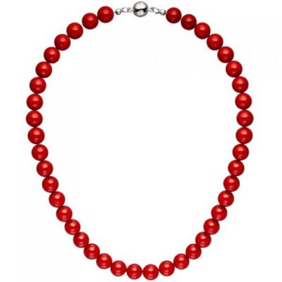 Halskette Kette Muschelkern Perlen rot 45 cm Perlenkette | 49533 / EAN:4053258342459