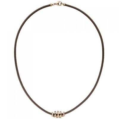 Halskette Leder Taupe mit 585 Rotgold 47 Diamanten Brillanten 45 cm | 48895 / EAN:4053258342930