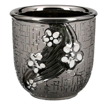 Keramik-Übertopf mit Blumendekor 13 Ø schwarz silber 13 x 13 cm | 11688611 / EAN:4260715644081