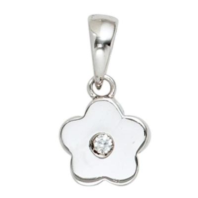 Kinder Anhänger Blume 925 Sterling Silber rhodiniert 1 Zirkonia | 40174 / EAN:4053258211731