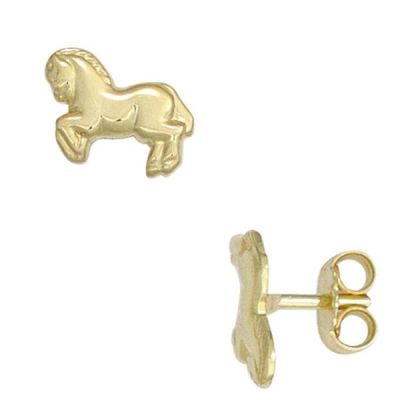 Kinder Ohrstecker Pferd Pferde 333 Gold Gelbgold Ohrringe Kinderohrringe | 42929 / EAN:4053258257739