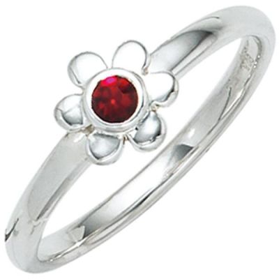 Kinder Ring Blume 925 Sterling Silber rhodiniert 1 Glasstein rot Kinderring | 40077 / EAN:4053258237083