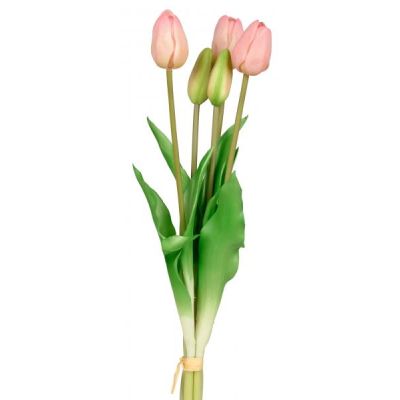 Künstliche Tulpen als Bund 5 Stück einzeln verwendbar grün rosa 36 cm | 11661847 / EAN:4260660212120