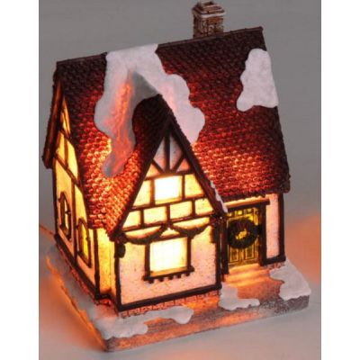 Leuchtendes Deko-Haus im winterlichen Stil weiße Fassade, rotes Dach | 11538304 / EAN:4025809688415