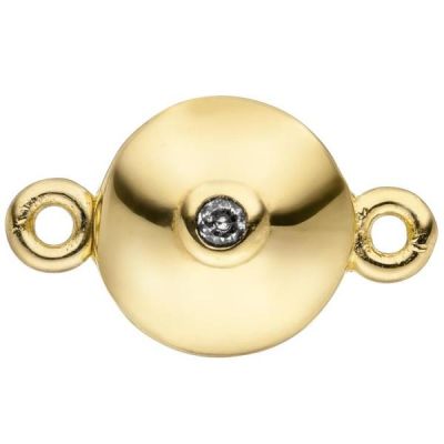 Magnet-Schließe 925 Silber vergoldet 2 Zirkonia Verschluss Perlenketten | 46566 / EAN:4053258310595