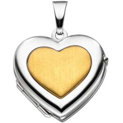 Medaillon Herz für 2 Fotos 333 Weißgold Gelbgold bicolor Anhänger | 47160 / EAN:4053258324028