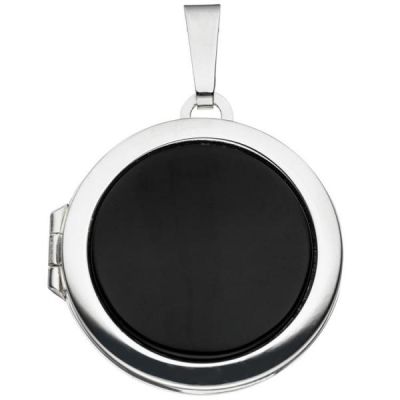 Medaillon rund 925 Sterling Silber 1 Onyx schwarz Anhänger zum ffnen | 38239 / EAN:4053258093368