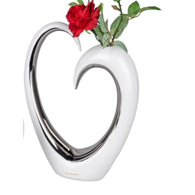 moderne Deko-Vase aus Keramik für eine Blume weiß silber 23 x 32 cm | 11685584 / EAN:4260715640182