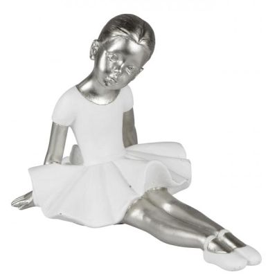 moderne Dekofigur Prima Ballerina Ballett-Tänzerin sitzend weiß silber 17 cm | 11663978 / EAN:4260660214841