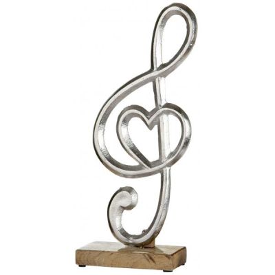 Notenschlüssel mit Herz antik silber aus Alu und Mango-Holz 22 cm | 11664852 / EAN:4260660214995