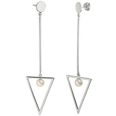 Ohrhänger Dreieck 925 Sterling Silber 2 Süßwasser Perlen Ohrringe | 51163 / EAN:4053258365533
