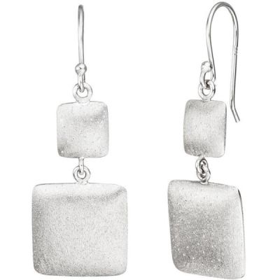 Ohrhänger quadratisch 925 Sterling Silber matt mattiert Ohrringe Silberohrringe | 46423 / EAN:4053258316986