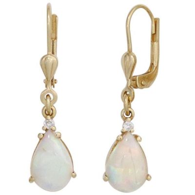 Ohrhänger Tropfen 585 Gold Gelbgold 2 Opale 2 Diamanten Ohrringe Opalohrringe | 42405 / EAN:4053258249956
