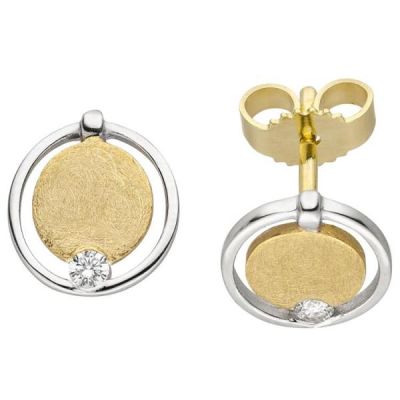 Ohrstecker 585 Gelbgold bicolor eismatt 2 Diamanten Brillanten Ohrringe | 52559 / EAN:4053258512494