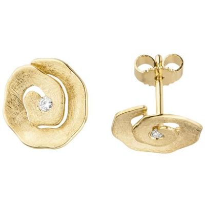 Ohrstecker 585 Gold Gelbgold eismatt 2 Diamanten Brillanten 11,9 mm Ohrringe | 52540 / EAN:4053258470305