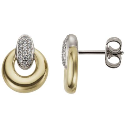 Ohrstecker 585 Gold Gelbgold Weißgold bicolor 32 Diamanten Brillanten | 53409 / EAN:4053258516461