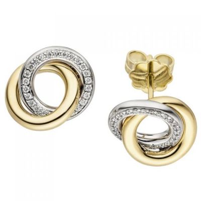 Ohrstecker 585 Gold Gelbgold Weißgold bicolor 48 Diamanten Brillanten Ohrringe | 50433 / EAN:4053258354117