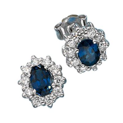 Ohrstecker 585 Weißgold 20 Diamanten Brillanten 2 Saphire blau | 30511 / EAN:4053258055755