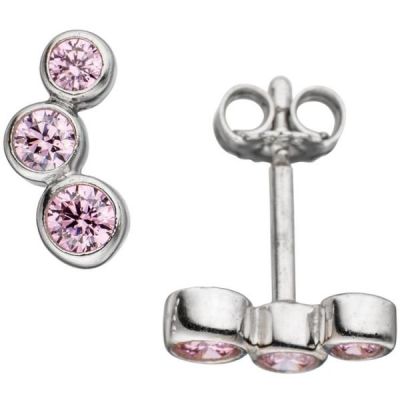 Ohrstecker 925 Sterling Silber rhodiniert 6 Zirkonia rosa Ohrringe | 44980 / EAN:4053258292990