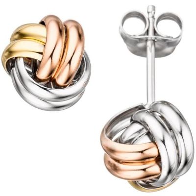 Ohrstecker Knoten 925 Sterling Silber tricolor dreifarbig vergoldet Ohrringe | 45454 / EAN:4053258298732