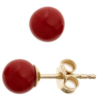 Ohrstecker Kugel 333 Gold Gelbgold 2 Korallen rot Ohrringe Goldohrstecker | 40427 / EAN:4053258227909