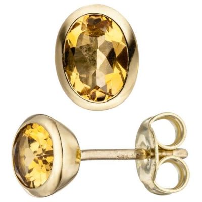 Ohrstecker oval 585 Gold Gelbgold 2 Citrine gelb Ohrringe | 46629 / EAN:4053258313893