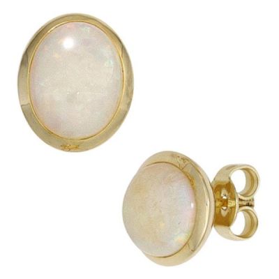 Ohrstecker oval 585 Gold Gelbgold 2 Opal-Cabochons Ohrringe Opalohrringe | 42416 / EAN:4053258250181