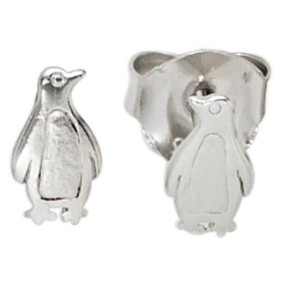 Ohrstecker Pinguin 925 Sterling Silber rhodiniert teilmattiert | 40165 / EAN:4053258211670