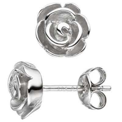 Ohrstecker Rose 925 Sterling Silber matt Ohrringe Silberohrringe | 46499 / EAN:4053258309551