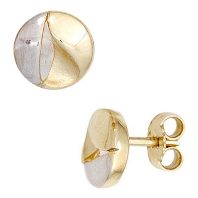 Ohrstecker rund 333 Gold Gelbgold bicolor mattiert Ohrringe Goldohrstecker | 42253 / EAN:4053258247976