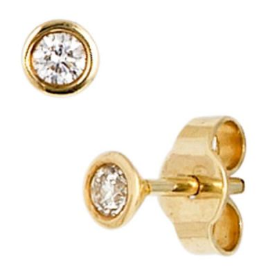Ohrstecker rund 585 Gold Gelbgold 2 Diamanten Brillanten 0,10 ct. | 11621 / EAN:4053258035153