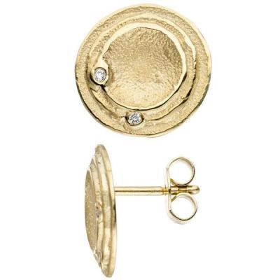 Ohrstecker rund 585 Gold Gelbgold 4 Diamanten Brillanten matt mattiert | 46882 / EAN:4053258315002