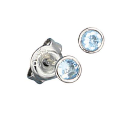 Ohrstecker rund 925 Silber rhodiniert 2 Zirkonia hellblau blau | 33037 / EAN:4053258097038
