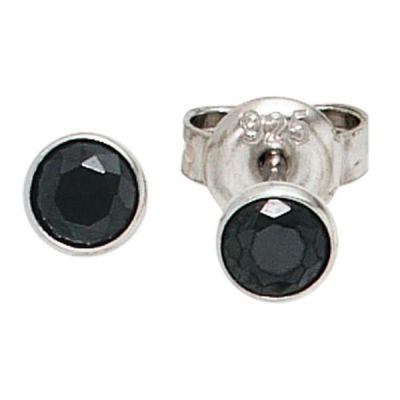 Ohrstecker rund 925 Sterling Silber rhodiniert 2 schwarze Zirkonia | 40543 / EAN:4053258217849