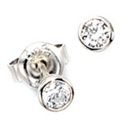 Ohrstecker rund 925 Sterling Silber rhodiniert 2 Zirkonia | 33074 / EAN:4053258092989