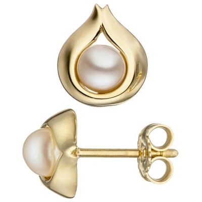 Ohrstecker Tropfen 333 Gold Gelbgold 2 Süßwasser Perlen Ohrringe | 46344 / EAN:4053258307014