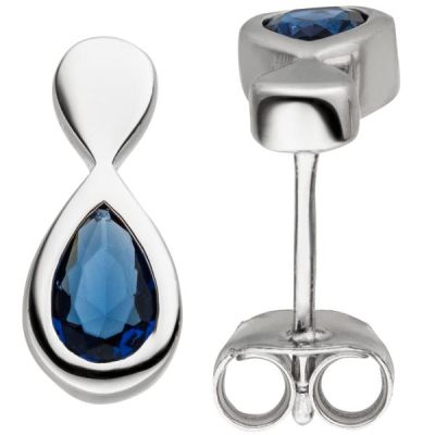 Ohrstecker Tropfen 925 Sterling Silber 2 Glassteine blau | 53533 / EAN:4053258532225