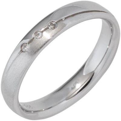Partner Ring 925 Sterling Silber rhodiniert mattiert 3 Zirkonia | 45122 / EAN:4053258294376