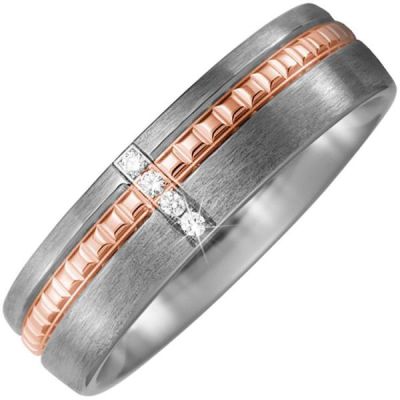 Partner Ring Titan matt mit 750 Rotgold 4 Diamanten Brillanten | 48973