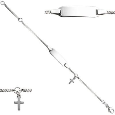 Schildband mit Kreuz 925 Sterling Silber 14 cm Gravur ID Armband | 47131 / EAN:4053258324509